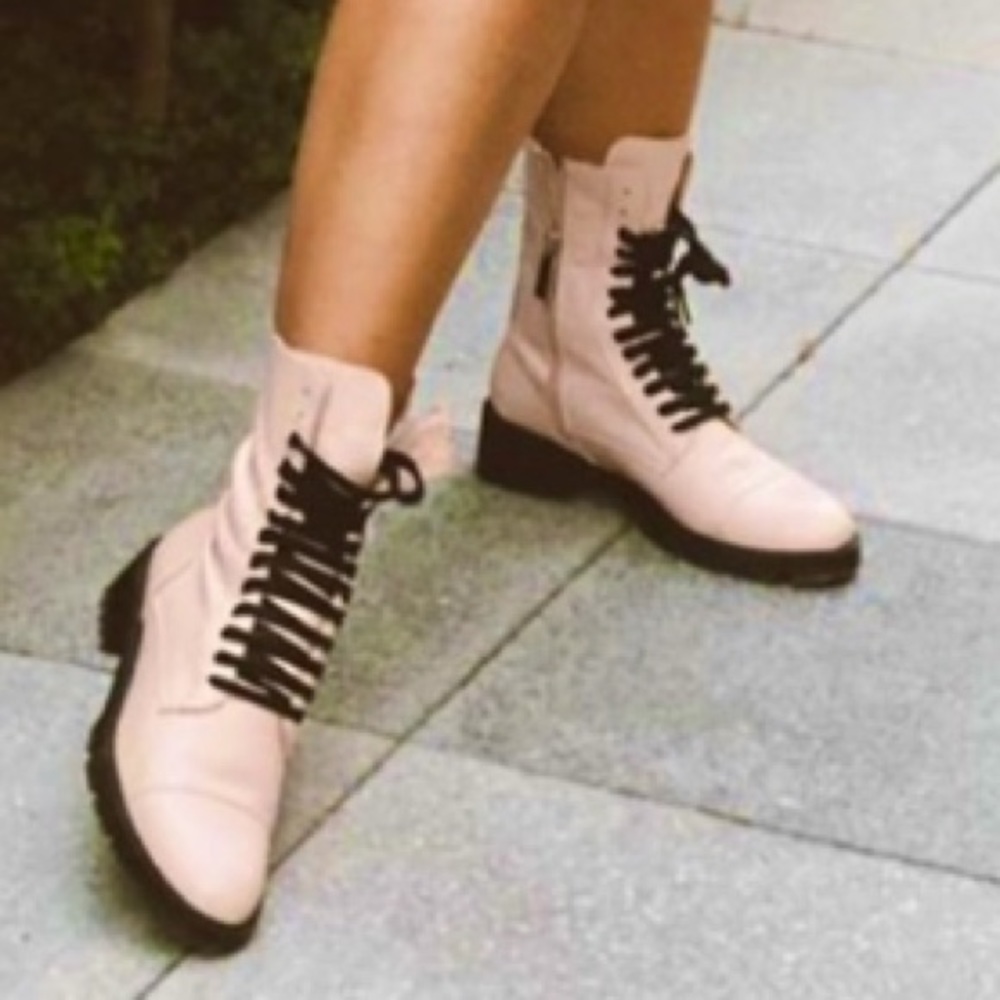 ZARA BLOGGERS FAV 100% LEATHER LACE UP PINK ANKLE BOOTS BRAND NEW WITH TAGS - Picture 3 of 11